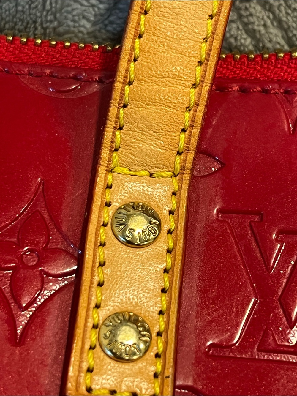 Louis Vuitton Red Vernis Patent Tote with Tan Handles - Picture 9 of 10